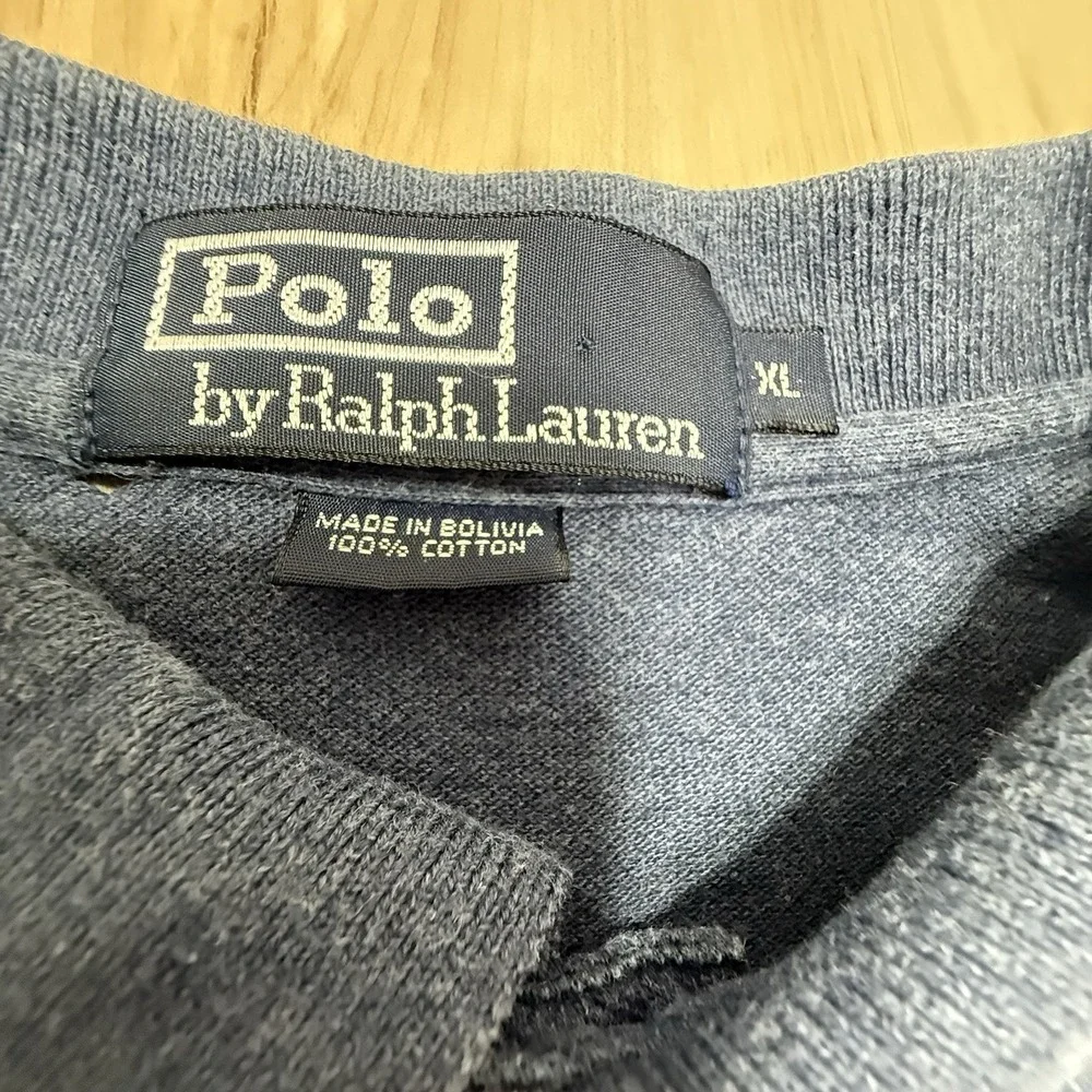 Polo Ralph Lauren Mens XL Navy Blue Heather Short Sleeve Pique Polo Shirt Logo
